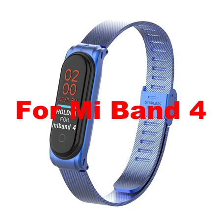 Mi Band 3 ремешок металлический браслет для Xiaomi mi ремешок 3 ремешок браслет металлическая пряжка ремень из нержавеющей стали mi Band 3 Pulseira Rose mi 3 - Цвет: mi band 4 -blue
