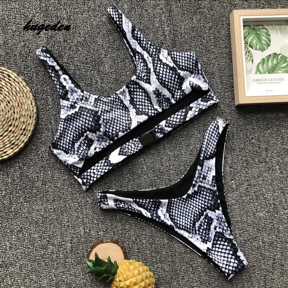 Hugeden пикантные Для женщин комплект бикини со змеиным принтом женский купальник