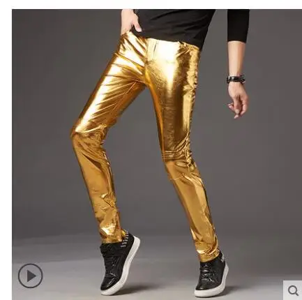 2019 мужские кожаные брюки в Корейском стиле тонкие для ног сценическое шоу