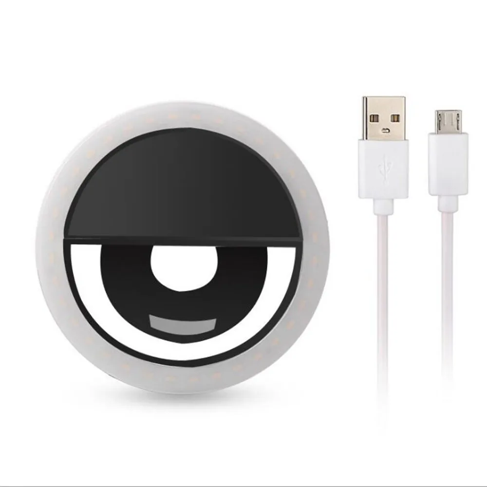 Черный Кольцевой светильник USB селфи макияж светильник светодиодный видео кольцо светильник фотографический светильник ing с зарядным кольцом светильник кольцо для iPhone фото телефон - Цвет: Черный
