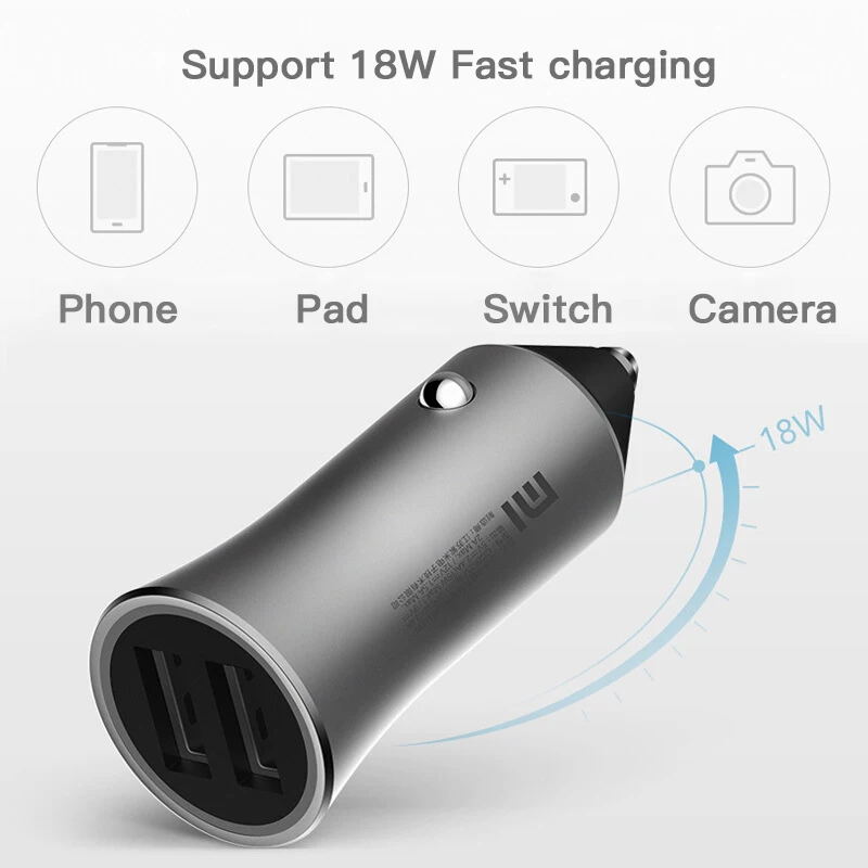 Оригинальное автомобильное зарядное устройство для Xiaomi 18W Quick Charge 9 V/2A Dual USB Qualcomm 3 0