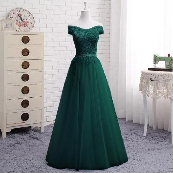 Dark Green ТРАПЕЦИЕВИДНОЕ кружевное элегантное вечернее платье, много цветов, вечернее платье, vestido de festa Robe De Soiree Longue, вечерние платья DR04L - Цвет: Dark Green