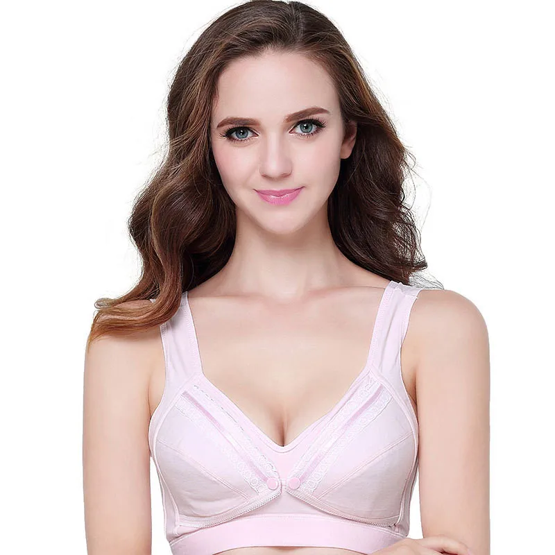 Pink bra Беспроводной бюстгальтер для кормящих мам из чистого хлопка с пуговицами, нижнее Белье для беременных женщин, нижнее белье для кормления грудью, одежда Gestant - Цвет: Pink bra