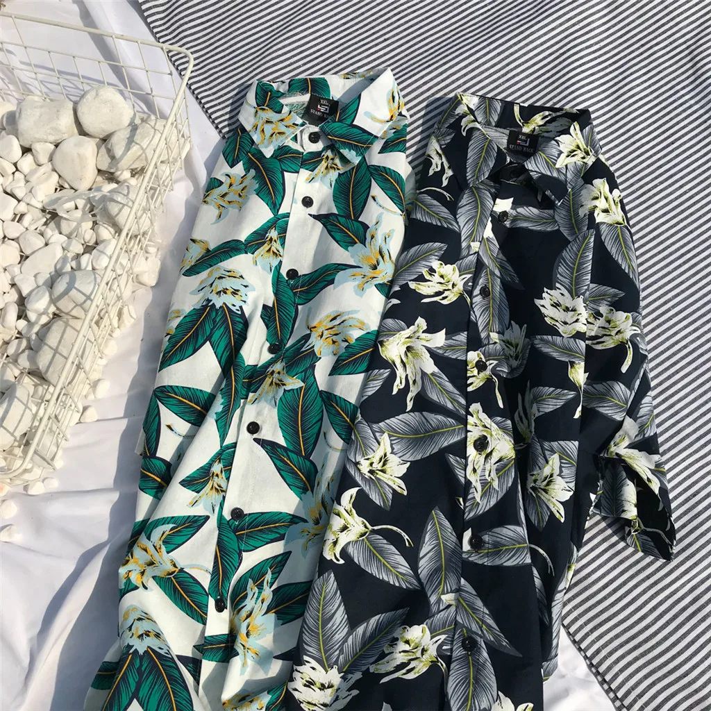 Summer Men's Shirts Blouse Loose Hawaiian Printed Short Sleeve Buttons Up Casual Beach Men Dress Shirts Tops Camisas Hombre