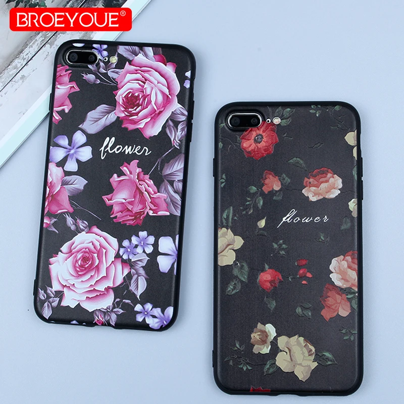 NROEYOUE For iPhone 8 Plus Case Cover Colorful 3D Relief Floral Luxury Shockproof Black 6S 6 7 X SE 5 5S | Мобильные телефоны и