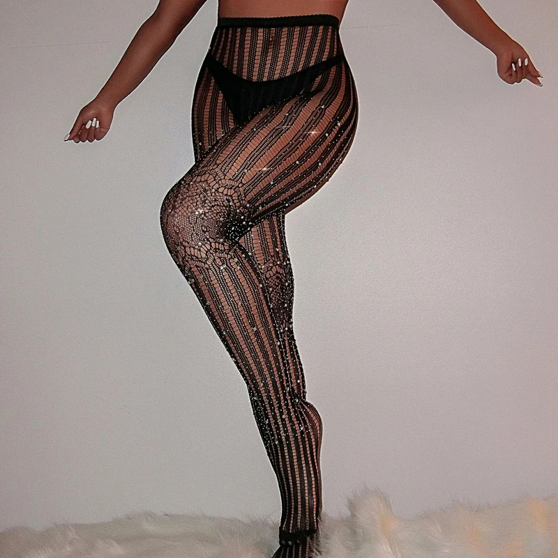 

Black Tights Woman Crystal Mesh Plus Size Pantyhose Rhinestone Ladies Nylon Fishnet Stockings Sexy Lingerie for Women Hosiery