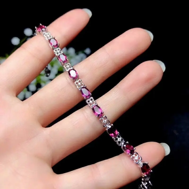 

shilovem 925 sterling silver magnalium garnet link bracelet fine jewelry classic women gift NEW anniversary 4*6mm bl0406018agsm