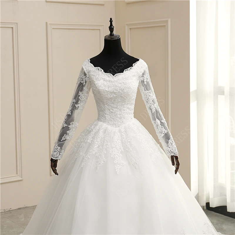 Свадебное платье с длинным рукавом,, Vestido de Noiva, принцесса, аппликация, кружево, милое Белое Бальное Платье, Свадебное платье, Robe De Mariee