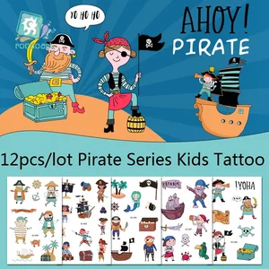 12 шт.лот, Детские татуировки, наклейки, Мультяшные татуировки, временные Детские водонепроницаемые татуировки, татуировки для рук, милые Пиратские Татуировки, боди-арт