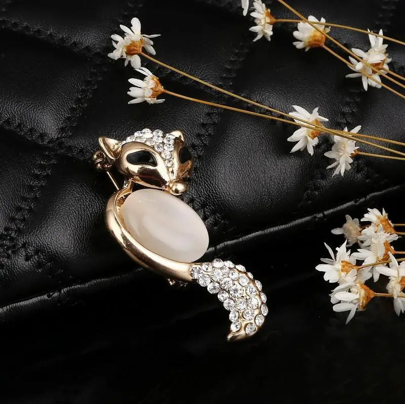 Hesiod Fashion Jewelry Wholesale Crystal Brooch Pin Smile Fox Full Rhinestone With Big Cat Eye Gem Nice Gift For Girl | Украшения и