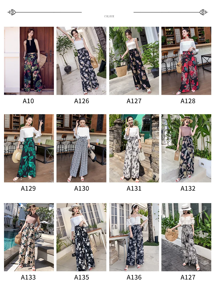Летние новые винтажные Свободные Штаны Boho с высокой талией, свободные длинные женские брюки с цветочным принтом, повседневные женские пляжные штаны для отдыха