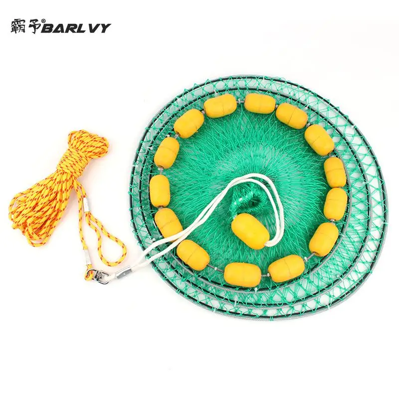 Foding портативная рыболовная сеть 3 круга многопоплавковая морская снаряжение