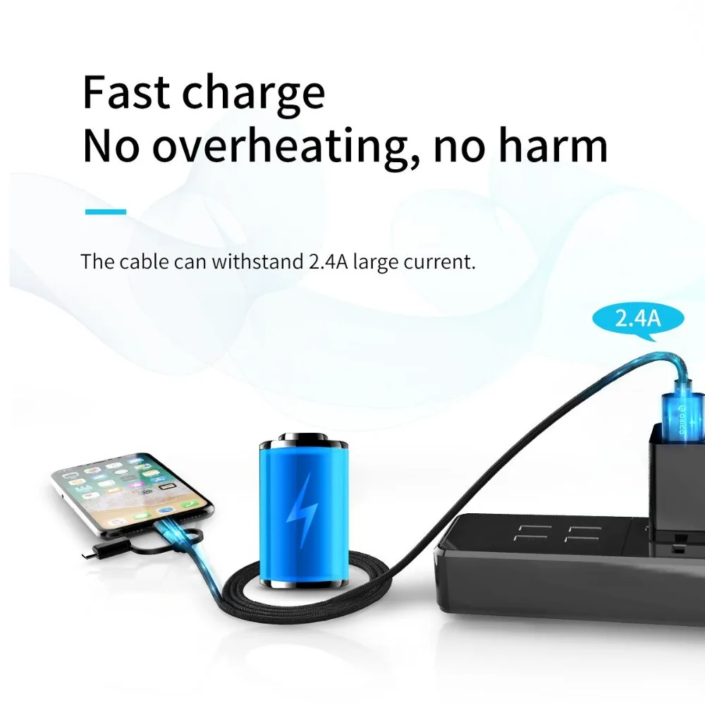 USB кабель ORICO 3 в 1 Micro Charge Type C для iPhone X 7 8 Plus IOS Xiaomi Huawei Samsung кабели быстрой