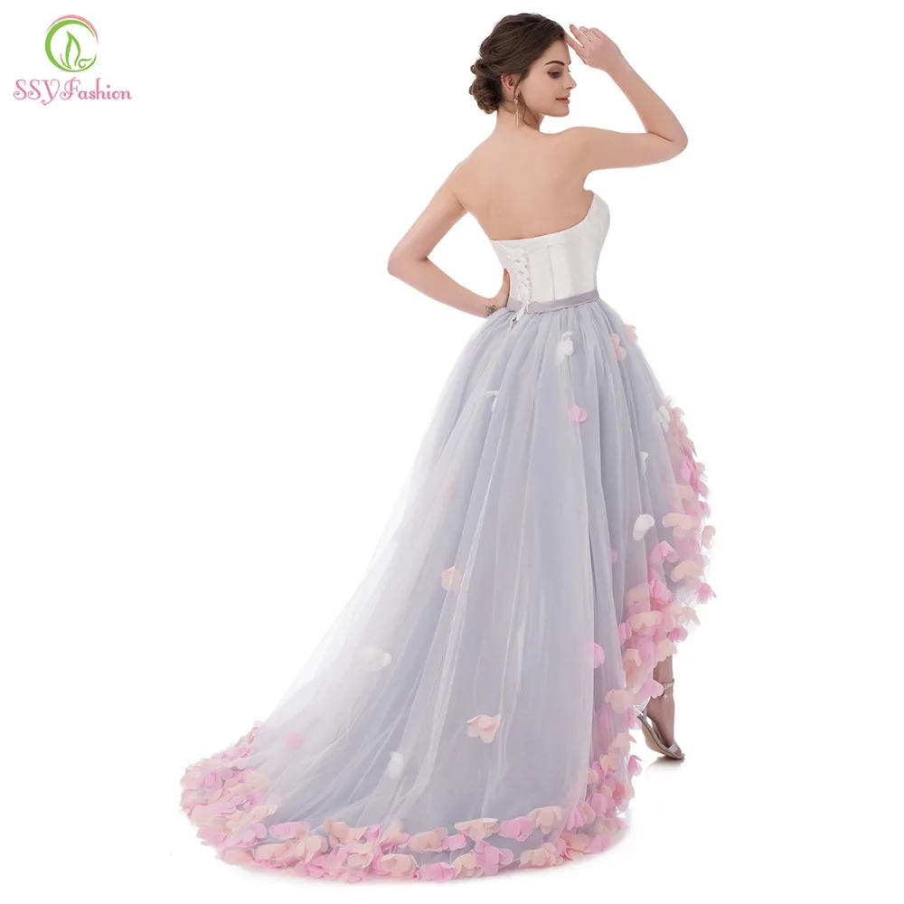 SSYFashion, сексуальное, без бретелек, без рукавов, короткое, спереди, длинное, сзади, кружевное, с цветами, вечернее платье, для невесты, банкета, Формальное, для вечеринки, платья