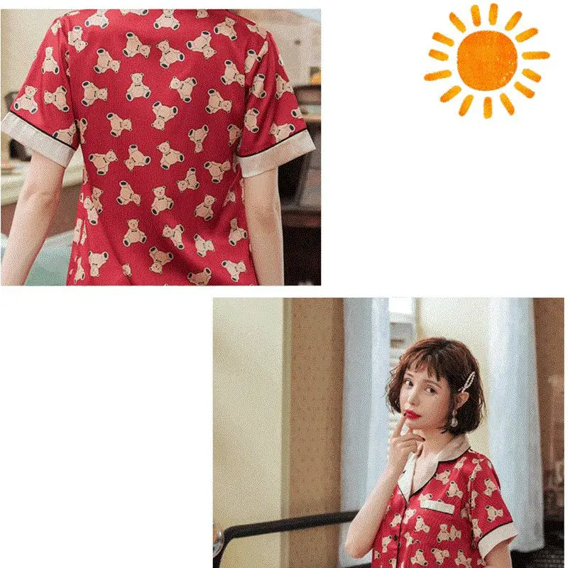 Smmoloa летние шелковые пижамы с коротким рукавом комплект из двух предметов