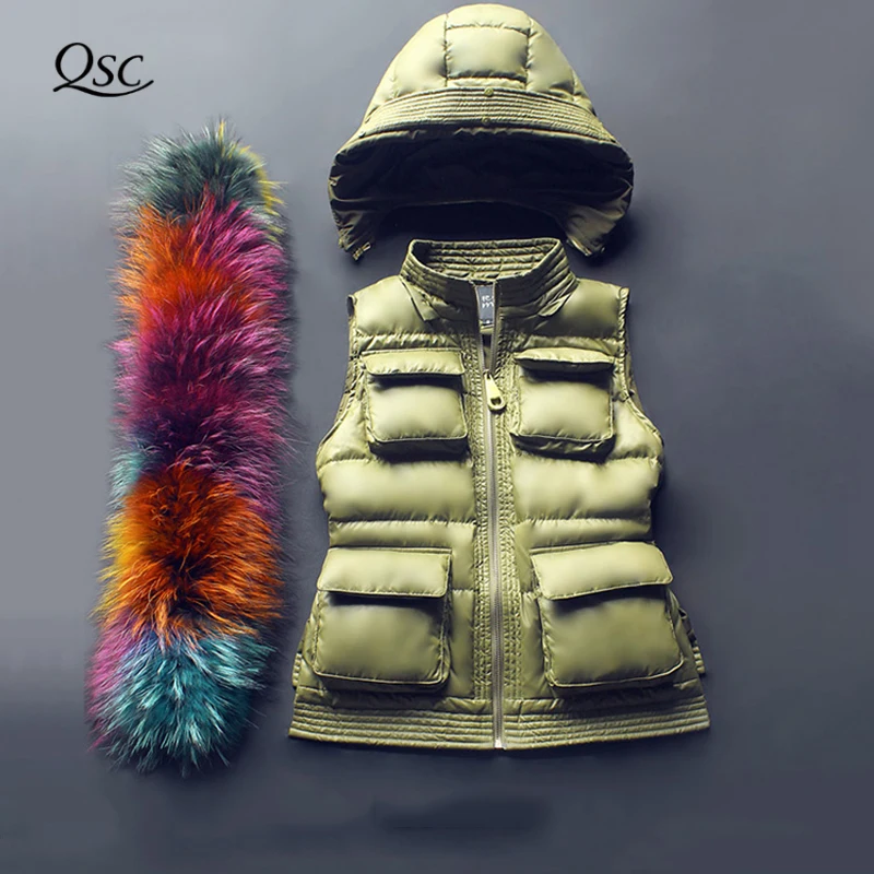 Женский меховой жилет с капюшоном повседневный однотонный короткий из