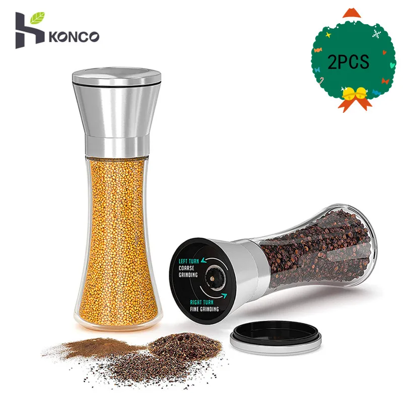 KONCO 2 шт. набор мельниц для соли и перца мельница морской из нержавеющей стали с