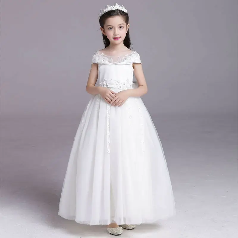 

Luxury Floor-length Appliques Shoulderless Flower Girl Princess Beach Dress Kids Clothes Children Teenagers Birthday Party Gowns