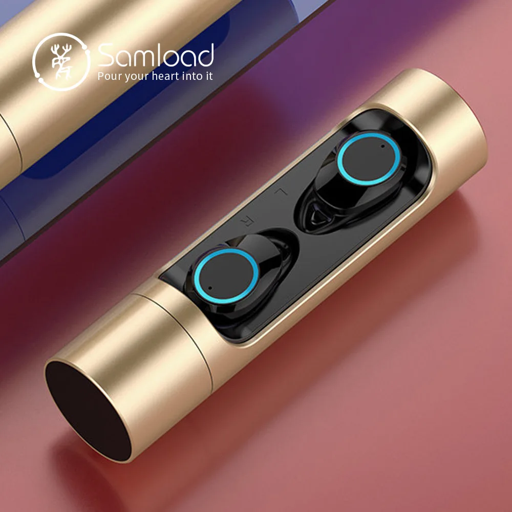 Bluetooth 5,0, гарнитура, глубокие водонепроницаемые беспроводные наушники, вкладыши, музыкальные наушники с микрофоном, зарядная коробка для iPhone, Siri, sony, huawei - Цвет: Golden-Black