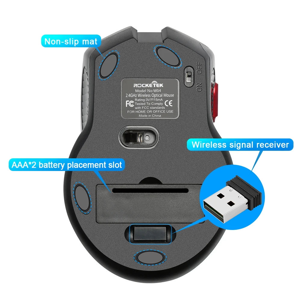 Rocketek USB Беспроводная игровая мышь 1600 dpi 6 кнопок эргономичный дизайн для 2 4G