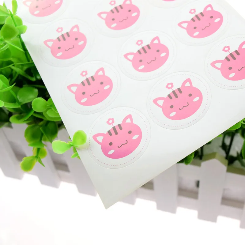 Hand made Cute cat Pink Seals Sticker DIY Scrapbooking Kraft Paper Labels Envelopes packaging Label For Cake Box Wrapping Baking | Дом и сад