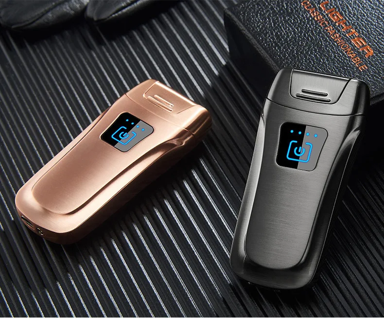 Новая Металлическая двойная дуговая зажигалка, электрическая USB Зажигалка, мощный дисплей, сенсорный ветрозащитный перезаряжаемый прикуриватель для мужчин, Подарочный брикет