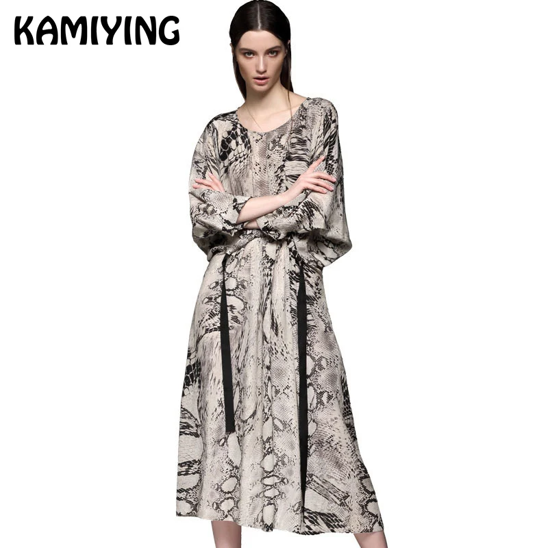 KAMIYING 100% шелковое платье с принтом змеиной кожи женское трапециевидной формы