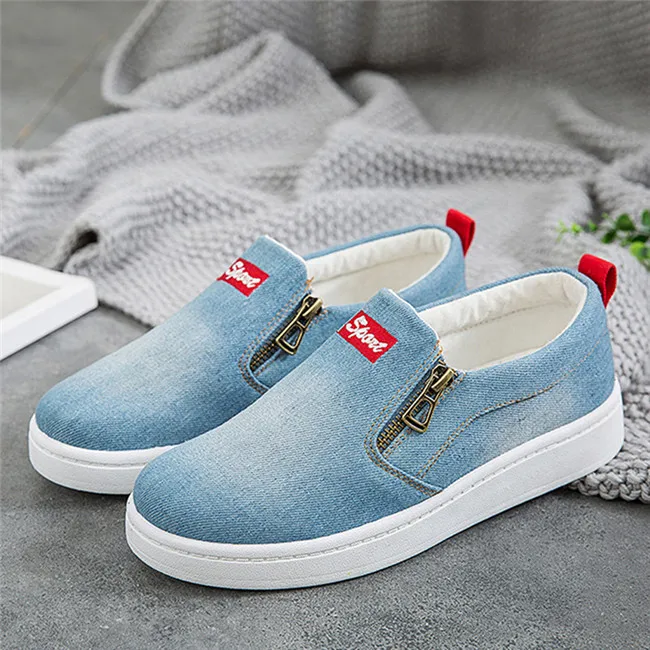 light blue Новые туфли на плоской подошве Весна Осень для женщин деним плоская платформа Классическая мода плоская повседневная обувь кроссовки Zapatos De Mujer - Цвет: light blue