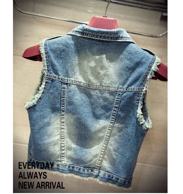 Джинсовая безрукавка женская модная уличная одежда из денима без рукавов