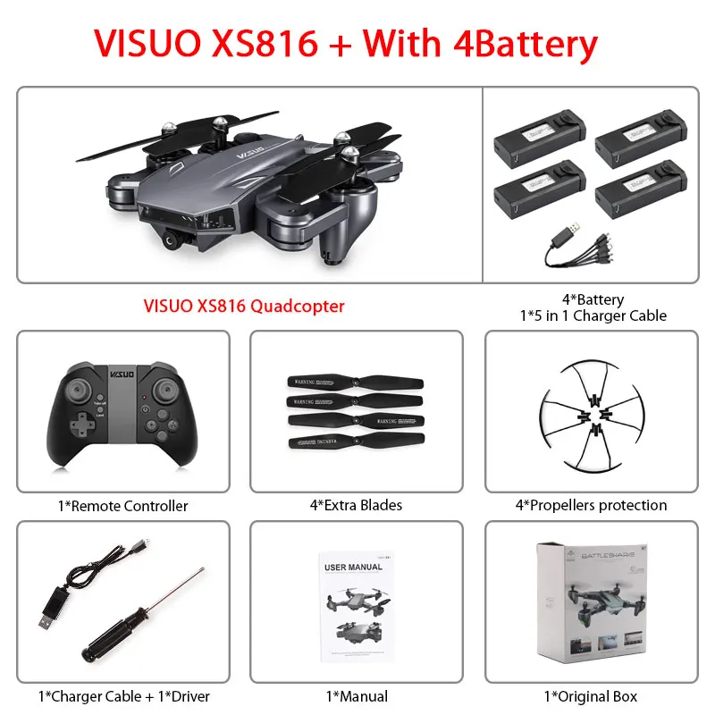 XS816 4B Box Visuo XS816 оптическое позиционирование потока Rc Квадрокоптер с двойной камерой 2mp Wifi FPV Дрон контроль жестов Дрон Vs XS809HW XS809S - Цвет: XS816 4B Box