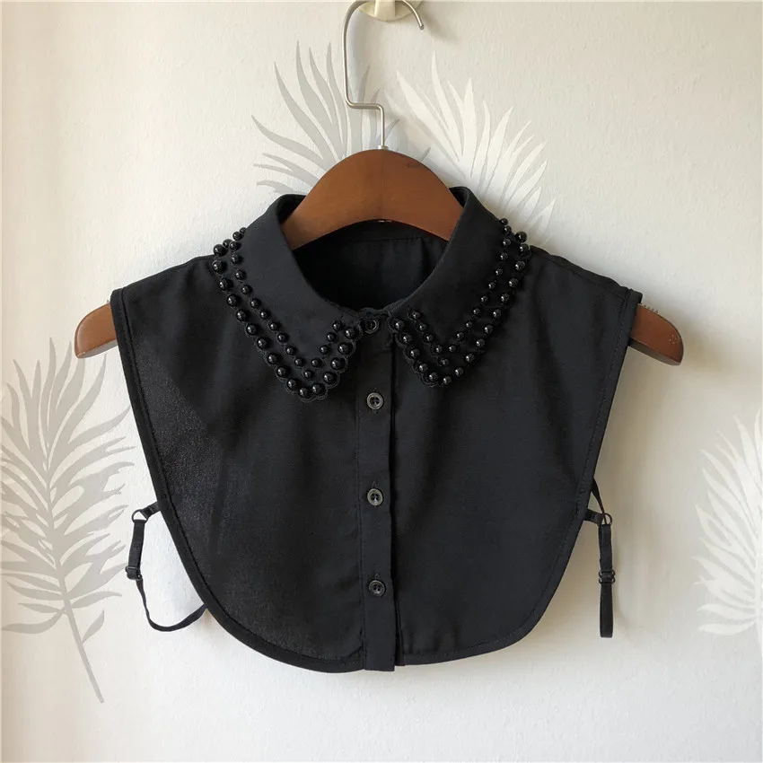 Women fake Collar Элегантный женский полусвитер, рубашка, искусственный воротник, жемчуг, бисер, Питер Пэн, ложный съемный воротник, шифоновая блузка с лацканами, топы, аксессуары - Цвет: Women fake Collar