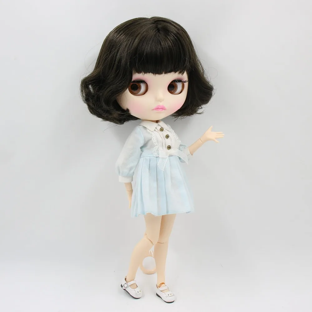 Заводская кукла blyth BL950, короткие волосы, темно-коричневые, черные волосы, матовое лицо, новая Лицевая панель, губы, вырезание, белая кожа, соединение тела, 30 см, 1/6