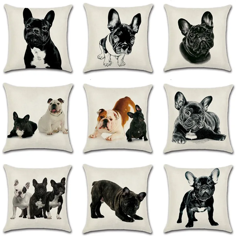 Cute French Bulldog Cushion Cover Printed Square Pillow Cotton Linen Case for Home Car Hotel Decoration Mayitr | Дом и сад