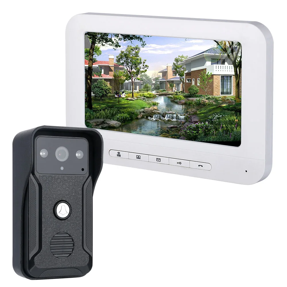 MOUNTAINONE 7 Inch Wired Video Door Phone Doorbell Intercom Kit with Rainproof 700TV Lines Night Vision camera SY818QA