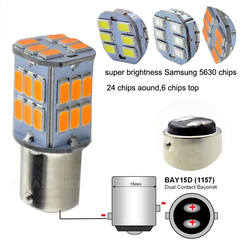 2 шт. 4 Вт 1157 30 5630 SMD BAY15D светодиод высокой Мощность лампы p21/5 Вт, светодиодные автомобильные лампы, стоп-сигналы источник парк 6 В, 12 В, 24 В постоянного тока; цвета белый, желтый, красный