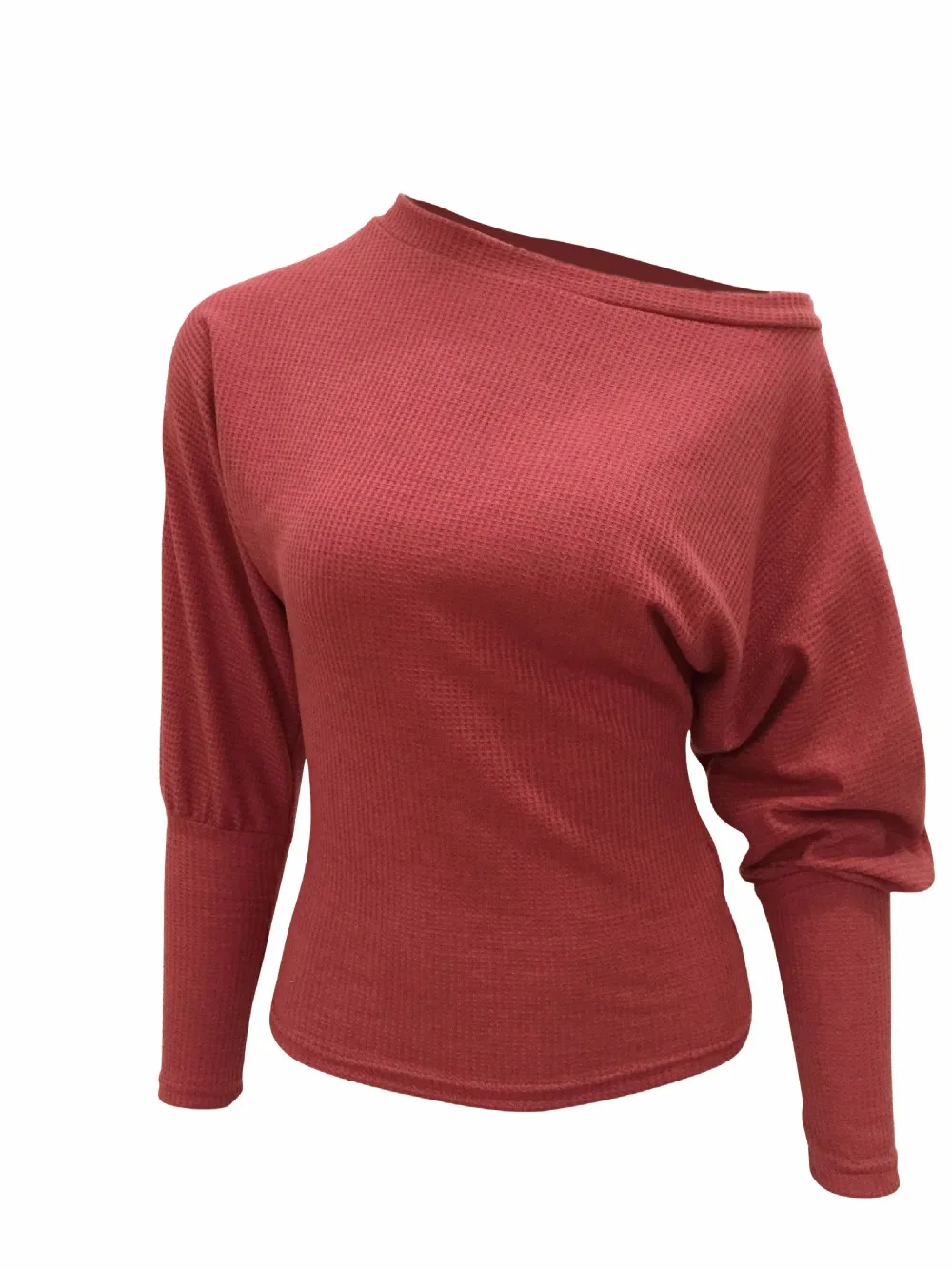 Сексуальные Женщины Ребро Трикотажные Топы С Плеча Длинным Рукавом Бат Рубашки