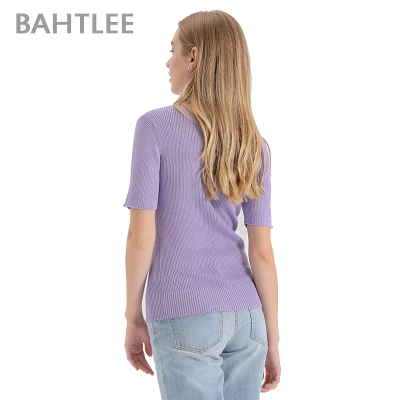 Женский трикотажный свитер с отложным воротником BAHTLEE пуловер укороченным