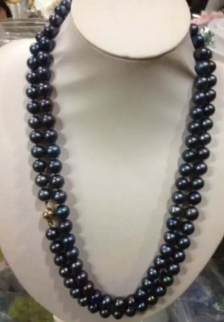 

Beautiful Natural 9-10mm Black Tahitian Pearl Necklace 50" Yellow Clasp