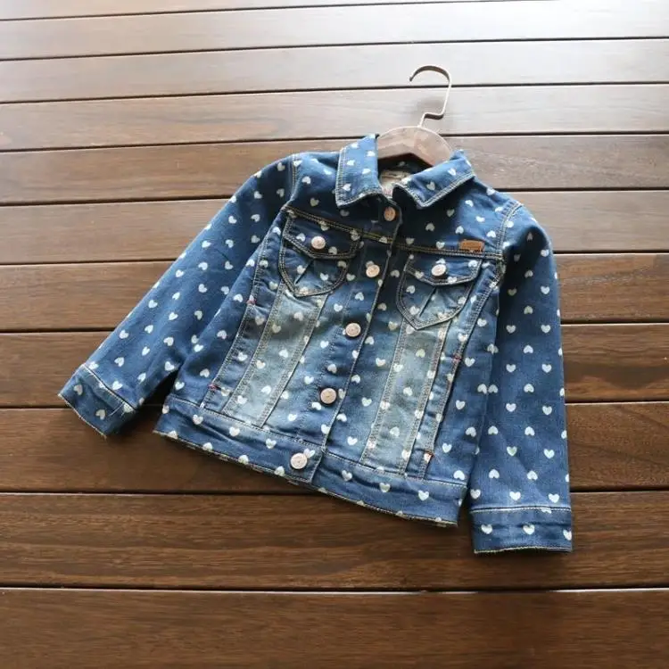 

New Arrival Baby Girls Fashion Denim Jacket Girls Heart-print Denim Outerwear Jacket Coat Child Hight Quality Denim Jacket
