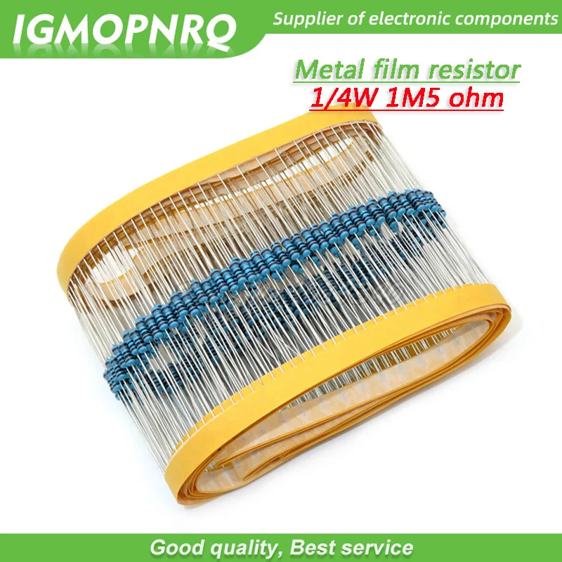 

100pcs Metal film resistor Five color ring Weaving 1/4W 0.25W 1% 1M5 1M5 ohm 1M5ohm