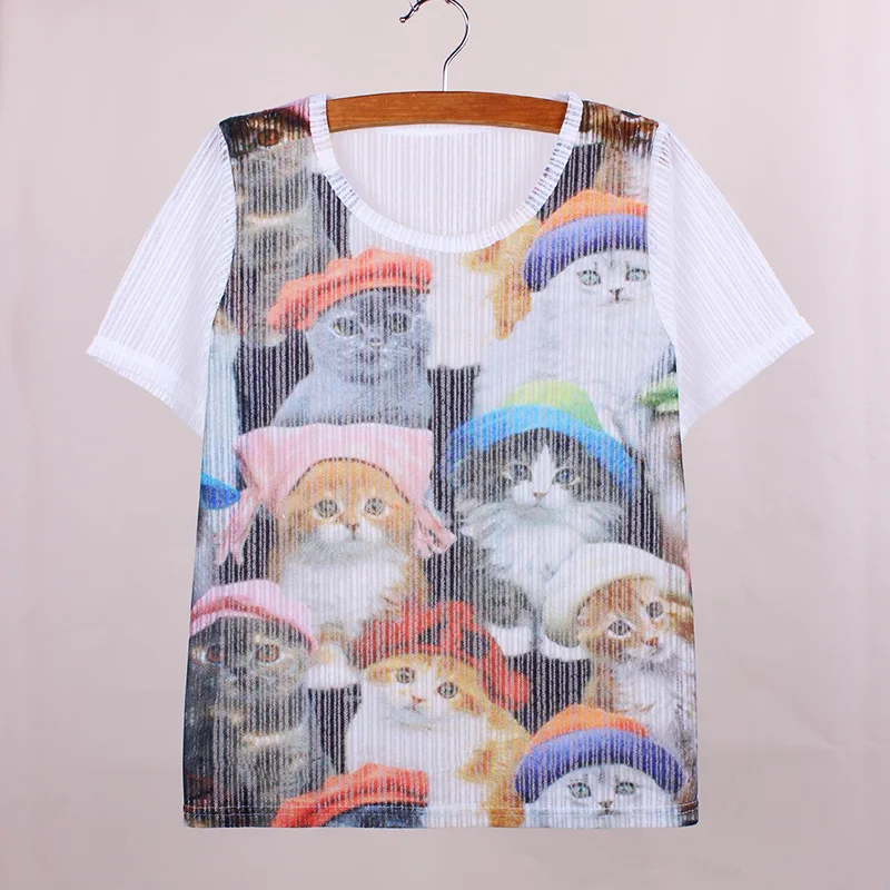 Футболка женская летняя из дышащей ткани с 3D принтом много кошек | Женская одежда