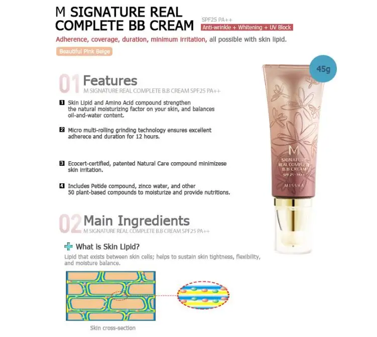 Крем MISSHA M Signature настоящий полный BB крем SPF25 PA + консилер Праймер основа для основы