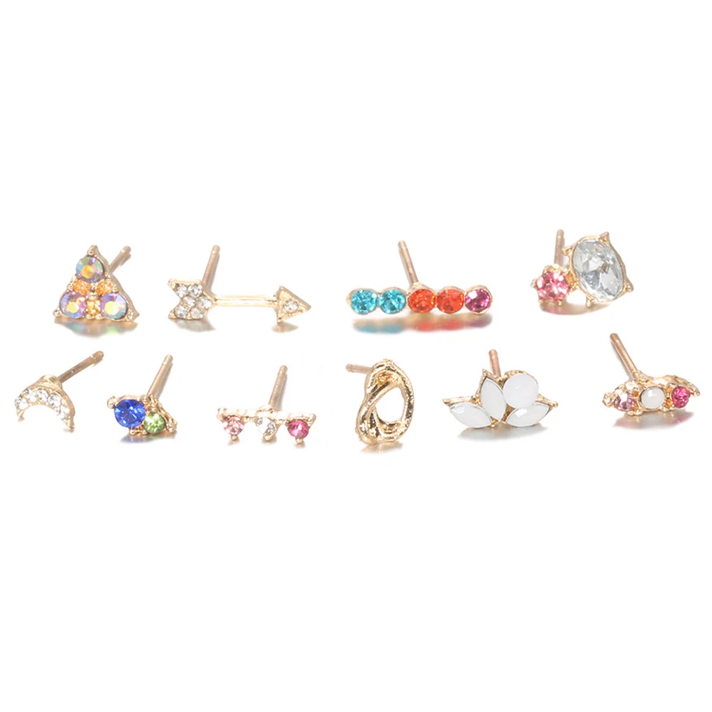 10 шт./компл. Для женщин Eearring Классическая стрелка ипомея белая круглые золотые серьги Модный Блестящий кристалл серьги-гвоздики комбинация серег