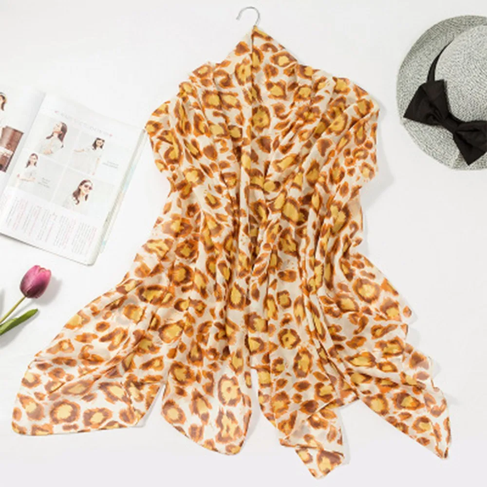 

Fashion Lady Leopard Print Scarf Women Autumn Winter Animal Print Scarves Shawls Chiffon Soft Beach Sunscreen Cheaper Scarf