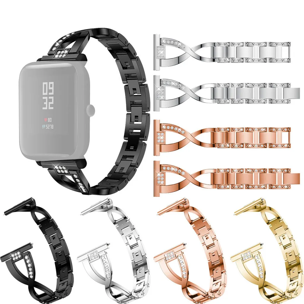 Модный роскошный женский ремешок для часов Huami Amazfit Bip часы Браслет Ювелирный крючок для браслетов Пряжка ремешок из нержавеющей стали подарки
