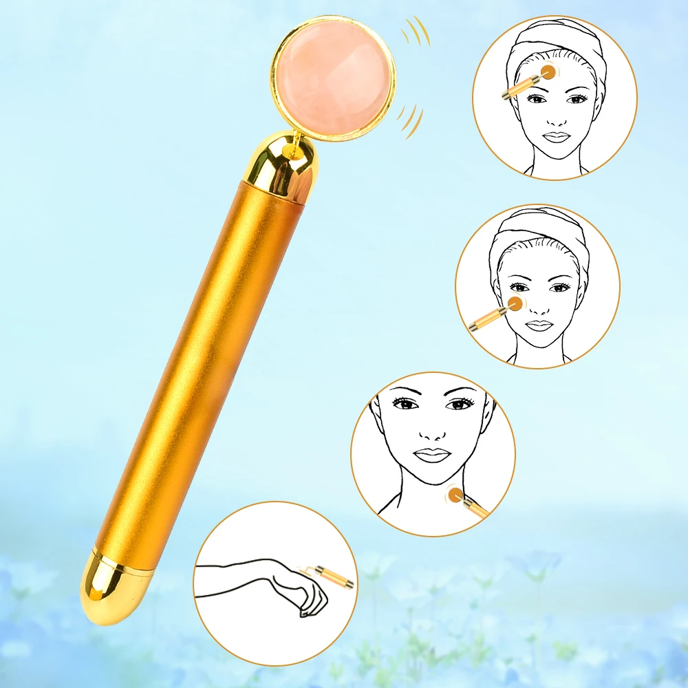 Gold beauty Bar Вибрационный ролик для лица Электрический массажер с нефритовой головкой против морщин Подтяжка кожи розовый КВАРЦЕВЫЙ массаж лица