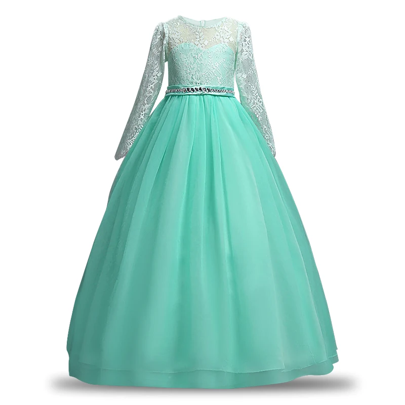 High-End Summer Tulle Lace Pageant Flower Girl Dresses for Girls long sleeve lace dress Zircon Elegant Piano performance Princes | Детская
