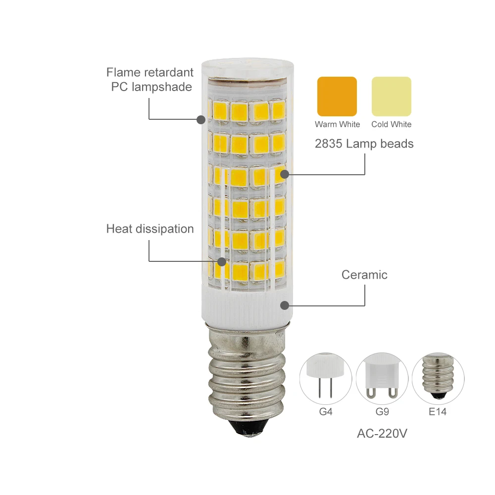 1 шт. E14 G4 G9 LED SMD 2835 без мерцания AC 220 В 33 светодиода 51 светодиод 75 светодиодов лампа