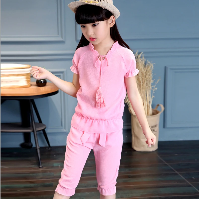 Детский летний костюм новая детская одежда фиолетового и розового цветов с