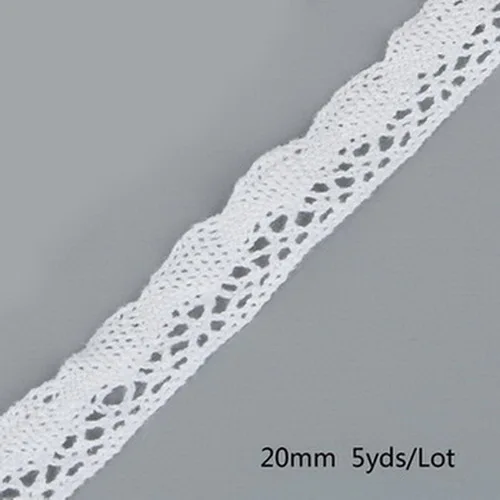 White43 20mm 5 ярдов/партия, белые, черные, бежевые хлопковые кружева, отделка, сделай сам, домашняя одежда, края, обертывание, хлопок, лента, хлопок, материал - Цвет: White43 20mm